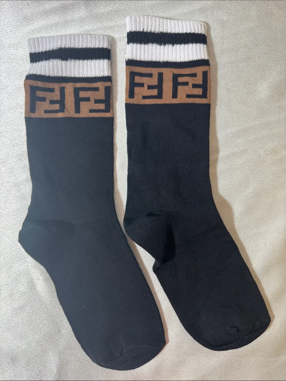 New! Fendi Black & Brown Logo Crew Socks - Designer Style
